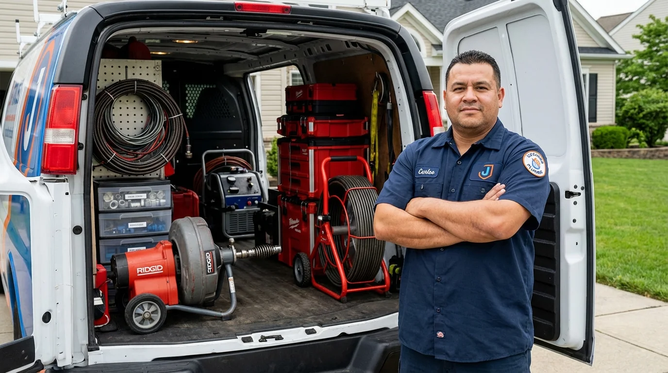 Professional drain cleaning equipment and Johns Plumbing LLC plumber in New Boston