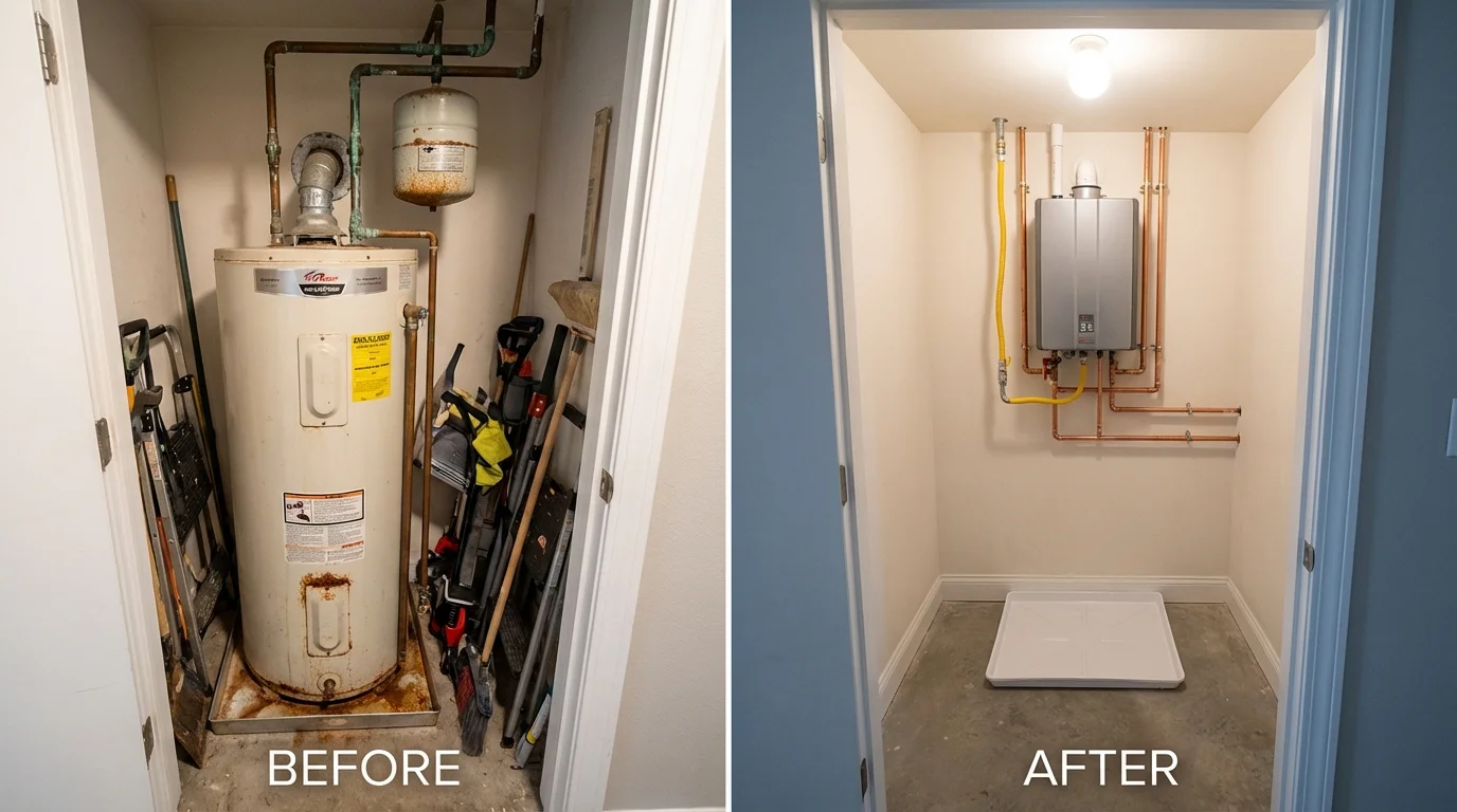 Tank water heater versus wall-mounted tankless unit comparison for New Boston, TX homeowners